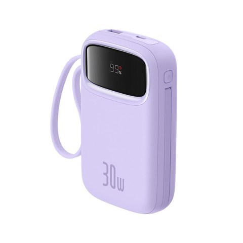 Power bank 10000mAh QPow 2 30W z wbudowanymi kablami USB-C - fioletowy