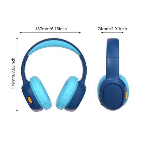 Słuchawki bezprzewodowe KH02 Bluetooth dla dzieci bezpieczne z kontrolą głośności - niebieskie