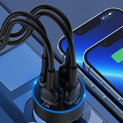 Ładowarka samochodowa z wyświetlaczem 50W 2xUSB-C i 2xUSB-A - czarna