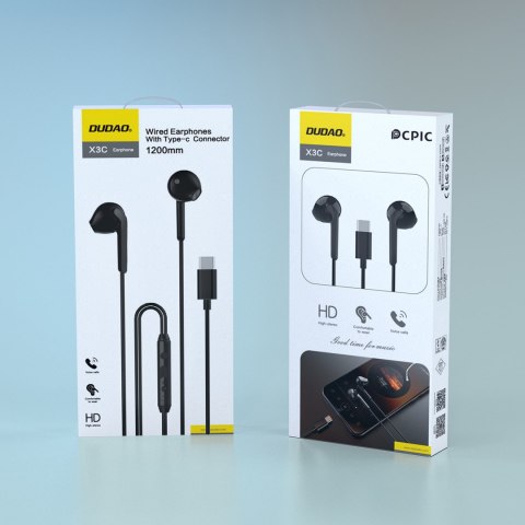 Słuchawki X3C douszne przewodowe z mikrofonem i pilotem USB-C 1.2m - czarne Słuchawki X3C douszne przewodowe z mikrofonem i pilotem USB-C 1.2m - czarne