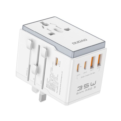 Uniwersalna ładowarka adapter podróżny 35W EU / UK / AUS / US / JP 3x USB-C 2x USB-A - biały Uniwersalna ładowarka adapter podróżny 35W EU / UK / AUS / US / JP 3x USB-C 2x USB-A - biały
