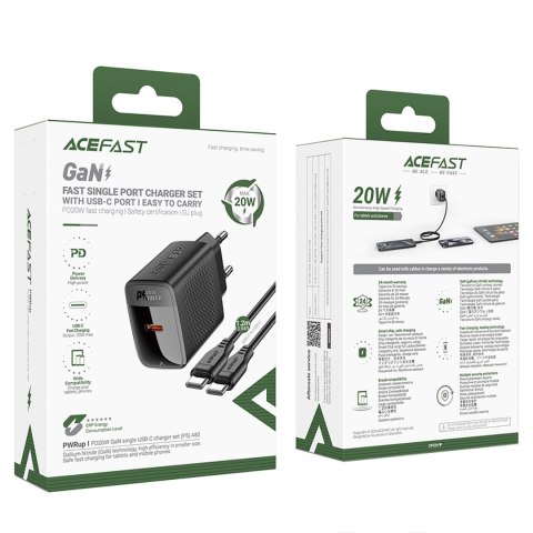 Ładowarka sieciowa A82 GaN USB-C PD 20W - czarna + kabel USB-C / USB-C Ładowarka sieciowa A82 GaN USB-C PD 20W - czarna + kabel USB-C / USB-C
