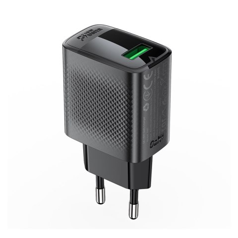 Ładowarka sieciowa A90 GaN USB-A QC 18W - czarna Ładowarka sieciowa A90 GaN USB-A QC 18W - czarna