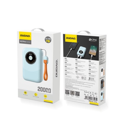Powerbank K21Pro Mini 20000mAh 22.5W - niebieski Powerbank K21Pro Mini 20000mAh 22.5W - niebieski
