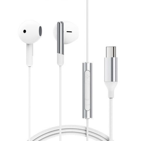 Słuchawki przewodowe z mikrofonem i pilotem USB-C 1.2m - białe