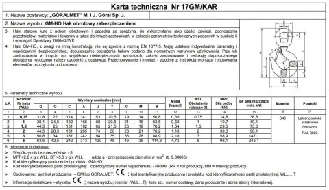 HAK Z ZABEZPIECZENIEM OBROTOWY 2000KG GM-HO HAK Z ZABEZPIECZENIEM OBROTOWY 2000KG GM-HO