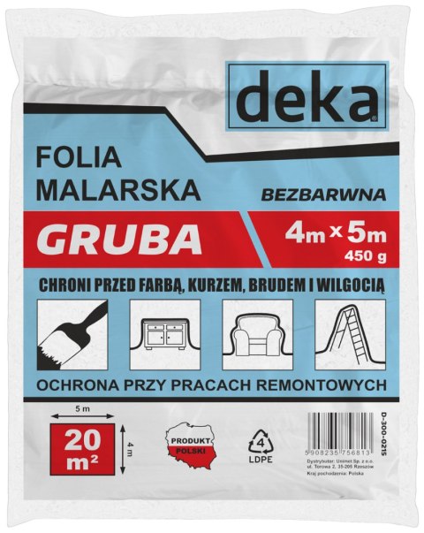 FOLIA MALARSKA GRUBA BEZBARWNA 4*5M 450G FOLIA MALARSKA GRUBA BEZBARWNA 4*5M 450G