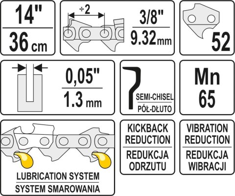 ŁAŃCUCH TNĄCY DO PILARKI 14'' 3/8' 1.3MM 52Z ŁAŃCUCH TNĄCY DO PILARKI 14'' 3/8' 1.3MM 52Z