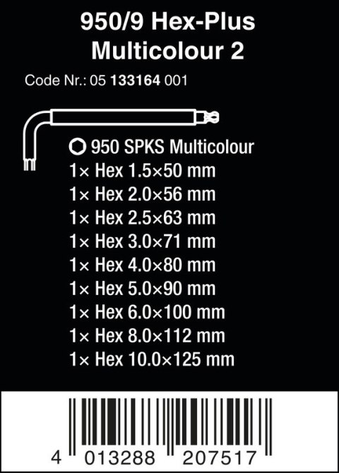 ZESTAW KLUCZY TRZPIENIOWYCH 950/9 HEX-PLUS MULTICOLOUR ZESTAW KLUCZY TRZPIENIOWYCH 950/9 HEX-PLUS MULTICOLOUR
