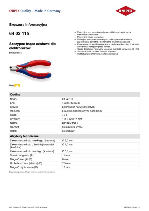 SZCZYPCE TNĄCE CZOŁOWE, POWLEKANE 160MM. SZCZYPCE TNĄCE CZOŁOWE, POWLEKANE 160MM.