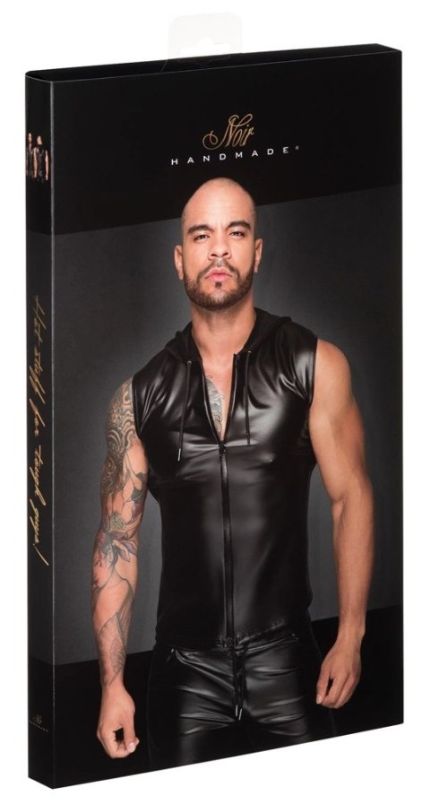 Noir - Stylowy Matowy Męski Bezrękawnik Z Kapturem Czarny 3XL Noir - Stylowy Matowy Męski Bezrękawnik Z Kapturem Czarny 3XL