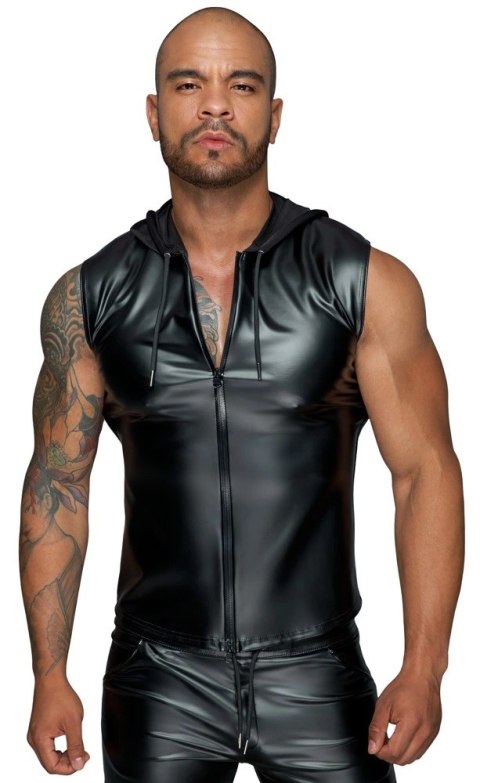 Noir - Stylowy Matowy Męski Bezrękawnik Z Kapturem Czarny 3XL Noir - Stylowy Matowy Męski Bezrękawnik Z Kapturem Czarny 3XL