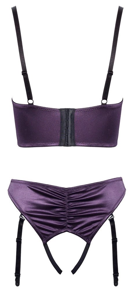 Cottelli LINGERIE - Seksowny Otwarty Biustonosz + Majteczki Z Paskami Do Pończoch Fioletowe 75B/S Cottelli LINGERIE - Seksowny Otwarty Biustonosz + Majteczki Z Paskami Do Pończoch Fioletowe 75B/S