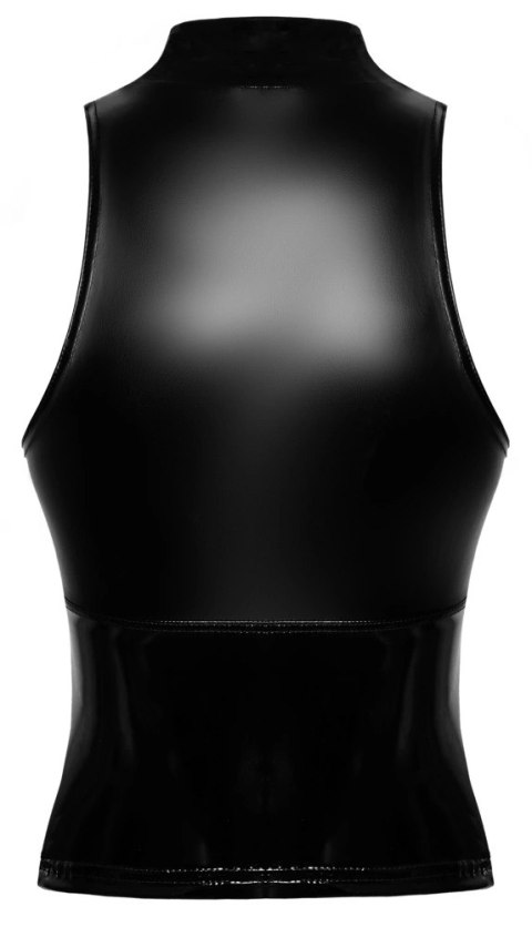 Noir - Seksowny Rozpinany Top Z Kołnierzykiem Czarny L Noir - Seksowny Rozpinany Top Z Kołnierzykiem Czarny L