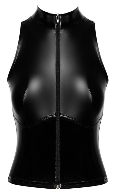 Noir - Seksowny Rozpinany Top Z Kołnierzykiem Czarny M Noir - Seksowny Rozpinany Top Z Kołnierzykiem Czarny M
