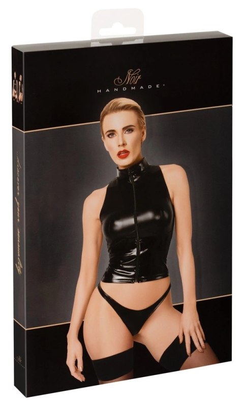 Noir - Seksowny Rozpinany Top Z Kołnierzykiem Czarny M Noir - Seksowny Rozpinany Top Z Kołnierzykiem Czarny M