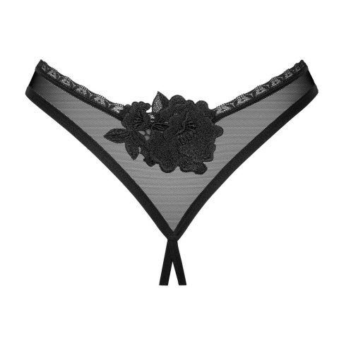 Obsessive - Seksowne Czarne Stringi Bez Krocza I Ozdobnym Kwiatem Latinesa M/L Obsessive - Seksowne Czarne Stringi Bez Krocza I Ozdobnym Kwiatem Latinesa M/L
