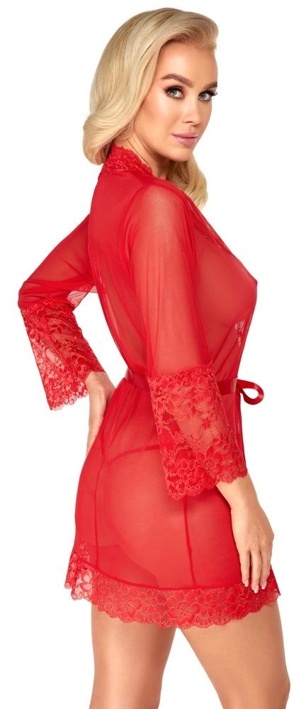 Kissable - Seksowny Szlafroczek Z Delikatną Koronką Czerwony L/XL Kissable - Seksowny Szlafroczek Z Delikatną Koronką Czerwony L/XL