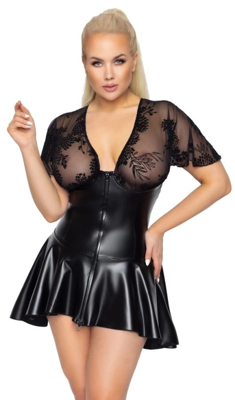 Noir - Krótka Sukienka Z Szeroką Spódnicą Czarna 5XL Noir - Krótka Sukienka Z Szeroką Spódnicą Czarna 5XL