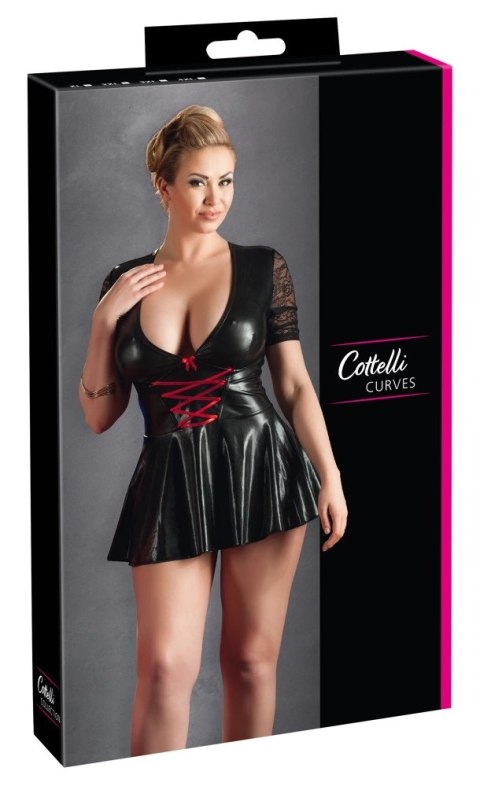 Cottelli CURVES - Czarna Mini Sukienka Z Czerwonym Sznurowaniem XL Cottelli CURVES - Czarna Mini Sukienka Z Czerwonym Sznurowaniem XL