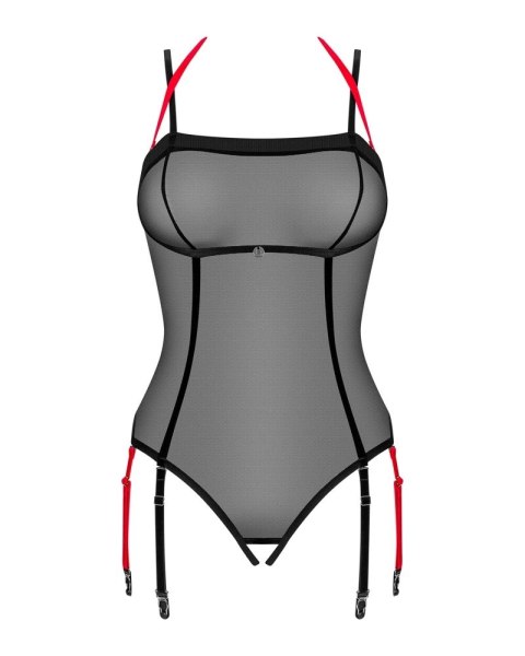 Obsessive - Półprzezroczyste Body Z Paskami Do Pończoch Bez Krocza Glandez M/L
