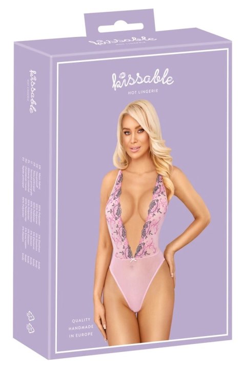 Kissable - Różowe Prześwitujące Body Z Kwiatowym Haftem L/XL Kissable - Różowe Prześwitujące Body Z Kwiatowym Haftem L/XL