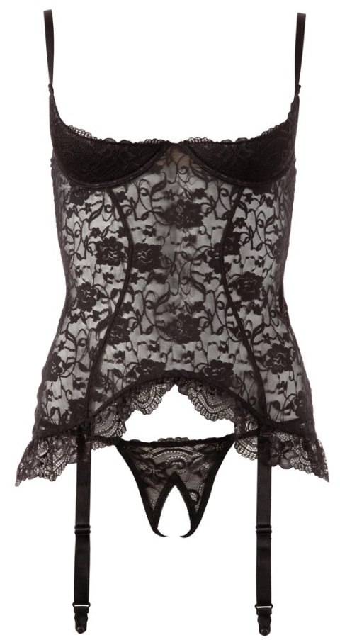 Cottelli LINGERIE - Koronkowa Koszulka Z Paskami Do Pończoch Bez Miseczek + Stringi 80C/L Cottelli LINGERIE - Koronkowa Koszulka Z Paskami Do Pończoch Bez Miseczek + Stringi 80C/L