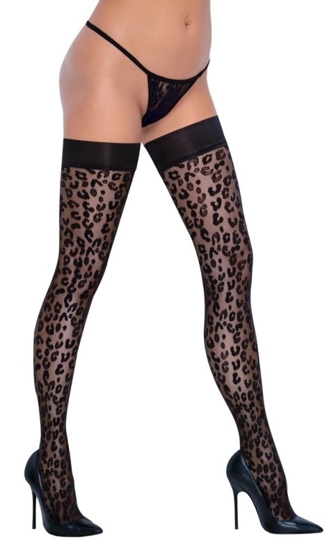Cottelli LEGWEAR - Pończochy Samonośne Z Wzorem Panterki Czarne 4 Cottelli LEGWEAR - Pończochy Samonośne Z Wzorem Panterki Czarne 4