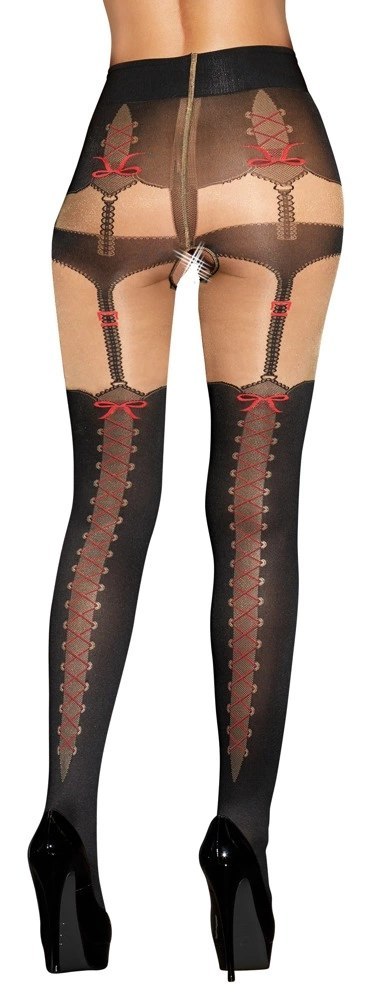 Cottelli LEGWEAR - Rajstopy Z Wzorami Majtek Szelek i Czerwonych Kokardek 2 Cottelli LEGWEAR - Rajstopy Z Wzorami Majtek Szelek i Czerwonych Kokardek 2