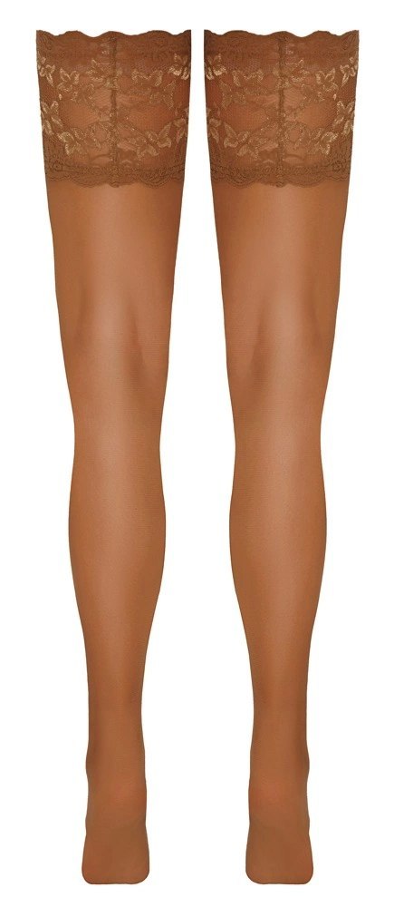Cottelli LEGWEAR - Samonośne Beżowe Pończochy Z Szeroką Koronką 1