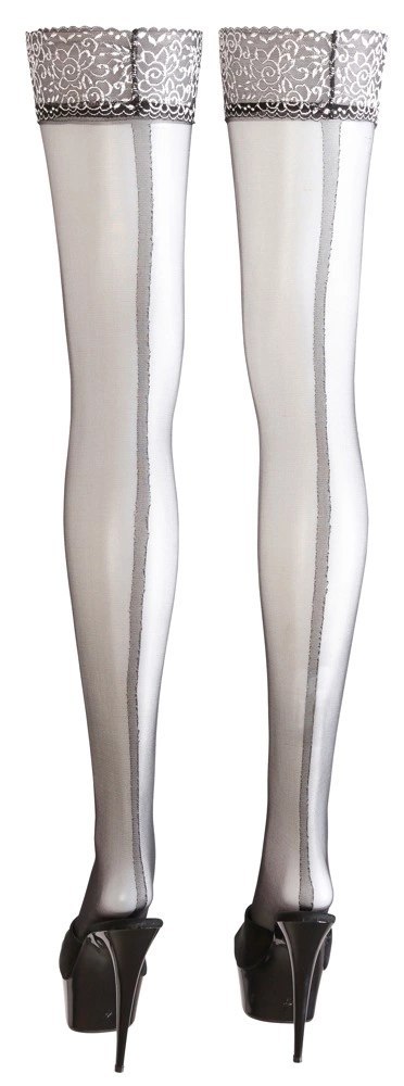 Cottelli LEGWEAR - Seksowne Pończochy Z Ozdobnym Szwem I Srebrną Koronką S Cottelli LEGWEAR - Seksowne Pończochy Z Ozdobnym Szwem I Srebrną Koronką S