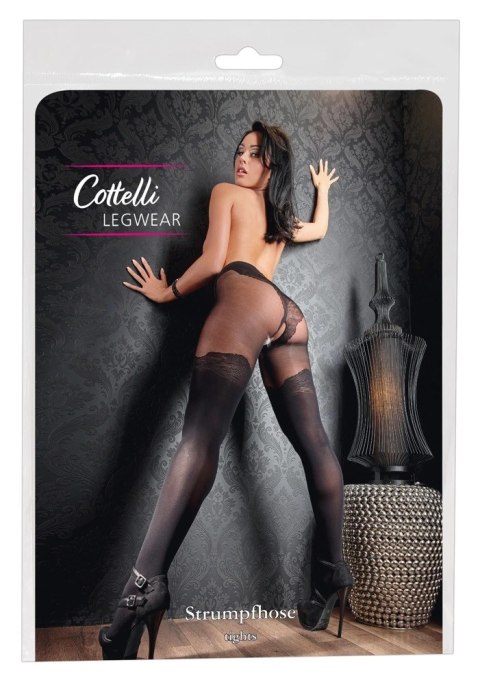 Cottelli LEGWEAR - Czarne Rajstopy Z Eleganckim Wzorem Nad Kolano 1 Cottelli LEGWEAR - Czarne Rajstopy Z Eleganckim Wzorem Nad Kolano 1