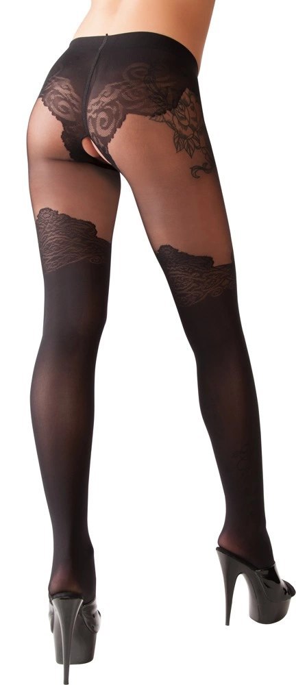 Cottelli LEGWEAR - Czarne Rajstopy Z Eleganckim Wzorem Nad Kolano 1 Cottelli LEGWEAR - Czarne Rajstopy Z Eleganckim Wzorem Nad Kolano 1