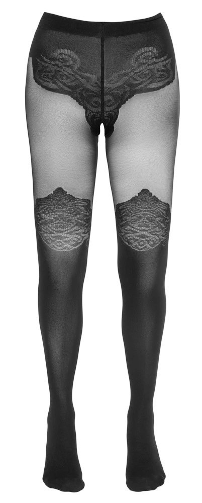 Cottelli LEGWEAR - Czarne Rajstopy Z Eleganckim Wzorem Nad Kolano 1 Cottelli LEGWEAR - Czarne Rajstopy Z Eleganckim Wzorem Nad Kolano 1