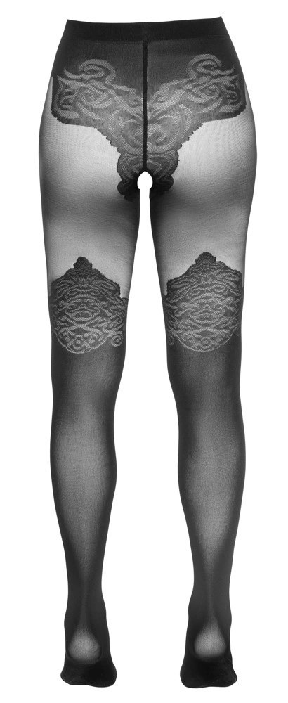 Cottelli LEGWEAR - Czarne Rajstopy Z Eleganckim Wzorem Nad Kolano 1 Cottelli LEGWEAR - Czarne Rajstopy Z Eleganckim Wzorem Nad Kolano 1