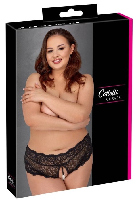 Cottelli CURVES - Czarne Figi Bez Krocza Z Perełkami I Wstążką 2XL Cottelli CURVES - Czarne Figi Bez Krocza Z Perełkami I Wstążką 2XL