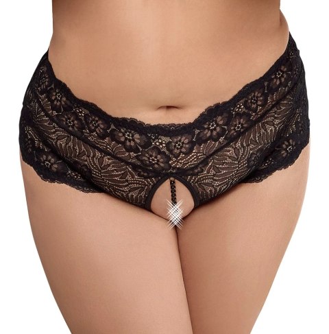 Cottelli CURVES - Czarne Figi Bez Krocza Z Perełkami I Wstążką 2XL Cottelli CURVES - Czarne Figi Bez Krocza Z Perełkami I Wstążką 2XL