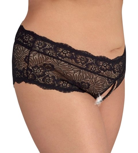 Cottelli CURVES - Czarne Figi Bez Krocza Z Perełkami I Wstążką 2XL Cottelli CURVES - Czarne Figi Bez Krocza Z Perełkami I Wstążką 2XL