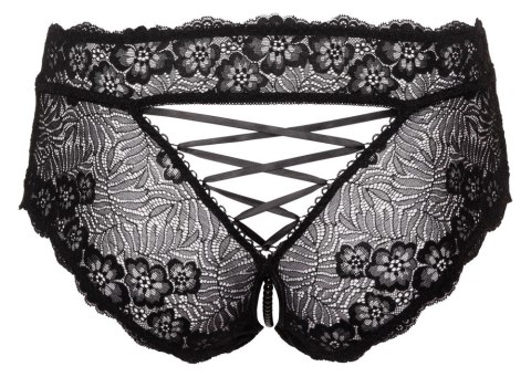 Cottelli CURVES - Czarne Figi Bez Krocza Z Perełkami I Wstążką 2XL Cottelli CURVES - Czarne Figi Bez Krocza Z Perełkami I Wstążką 2XL