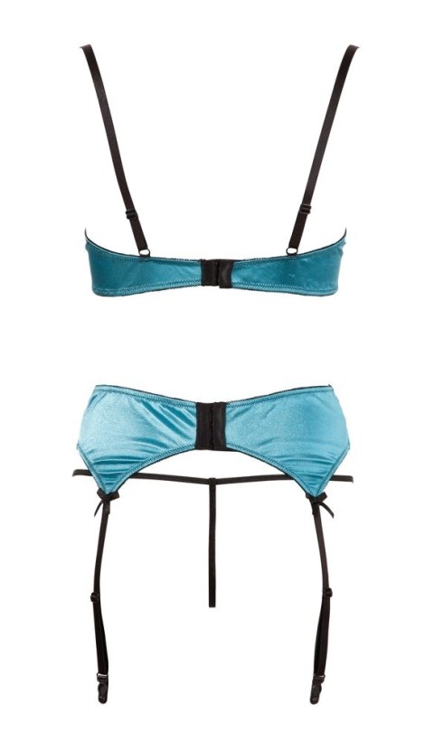 Cottelli LINGERIE - Seksowny 3-Częściowy Komplecik Z Niebieskiej Satyny I Delikatnej Koronki 85B/L Cottelli LINGERIE - Seksowny 3-Częściowy Komplecik Z Niebieskiej Satyny I Delikatnej Koronki 85B/L