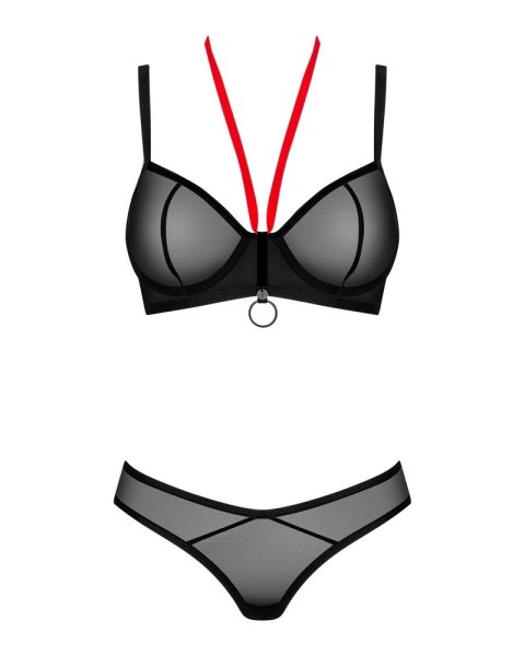 Obsessive - Seksowny Siateczkowy Czarny Set Stringi I Biustonosz Z Czerwoną Wstążką Glandez XL/2XL Obsessive - Seksowny Siateczkowy Czarny Set Stringi I Biustonosz Z Czerwoną Wstążką Glandez XL/2XL