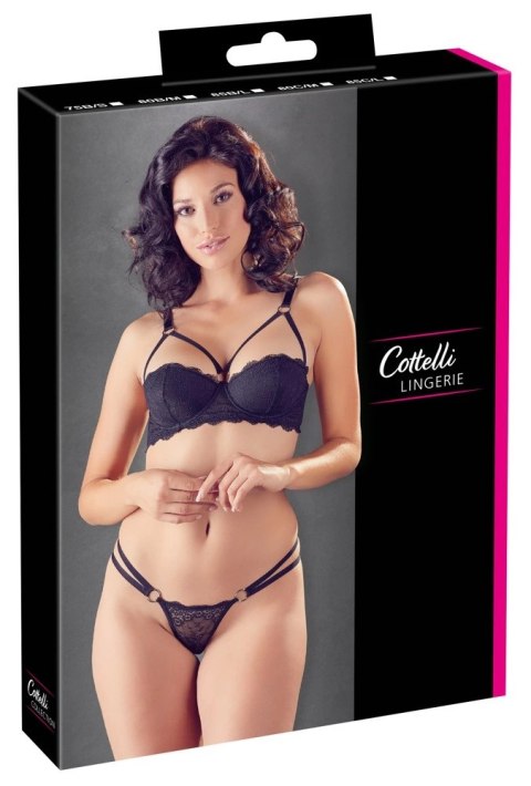 Cottelli LINGERIE - Seksowne Koronkowe Stringi Z Paseczkami I Biustonosz Na Fiszbinach Czarny 80B/M Cottelli LINGERIE - Seksowne Koronkowe Stringi Z Paseczkami I Biustonosz Na Fiszbinach Czarny 80B/M