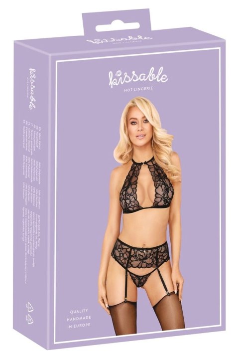 Kissable - Zmysłowy Koronkowy Komplecik Z Kwiatowym Wzorem Czarny S/M Kissable - Zmysłowy Koronkowy Komplecik Z Kwiatowym Wzorem Czarny S/M