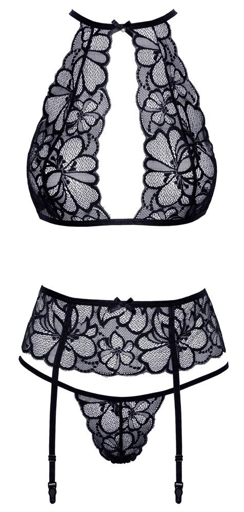 Kissable - Zmysłowy Koronkowy Komplecik Z Kwiatowym Wzorem Czarny S/M Kissable - Zmysłowy Koronkowy Komplecik Z Kwiatowym Wzorem Czarny S/M