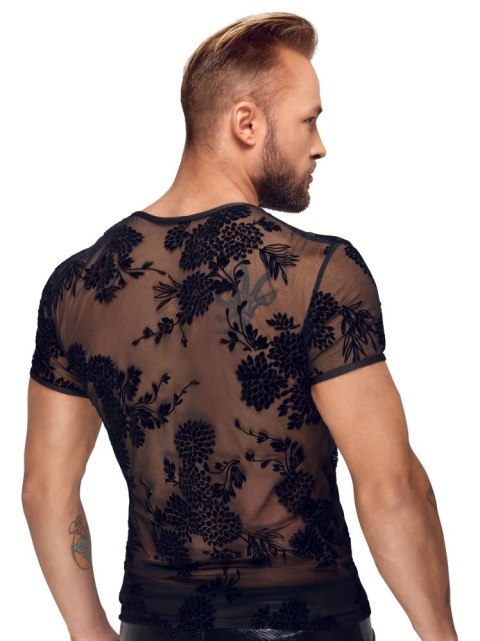 Noir - Seksowna Koszulka Męska Z Kwiatowym Wzorem Prześwitująca 2XL Noir - Seksowna Koszulka Męska Z Kwiatowym Wzorem Prześwitująca 2XL
