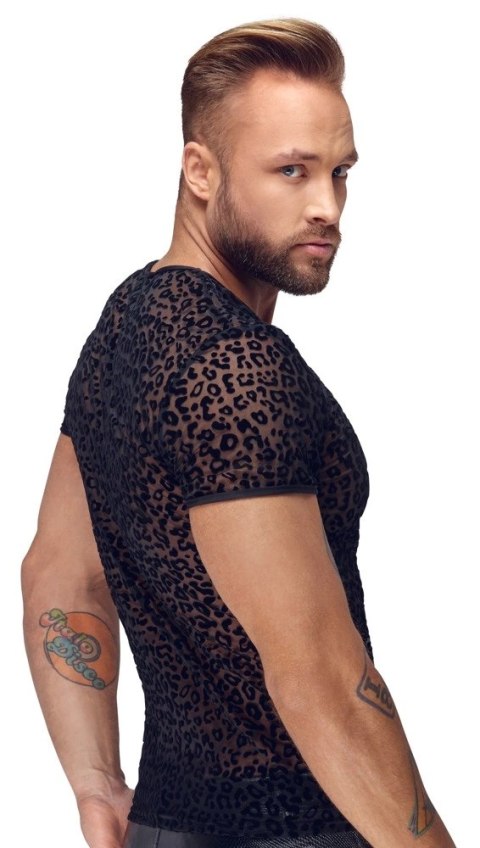 Noir - Seksowna Męska Koszulka Prześwitująca Czarna Panterka 2XL Noir - Seksowna Męska Koszulka Prześwitująca Czarna Panterka 2XL