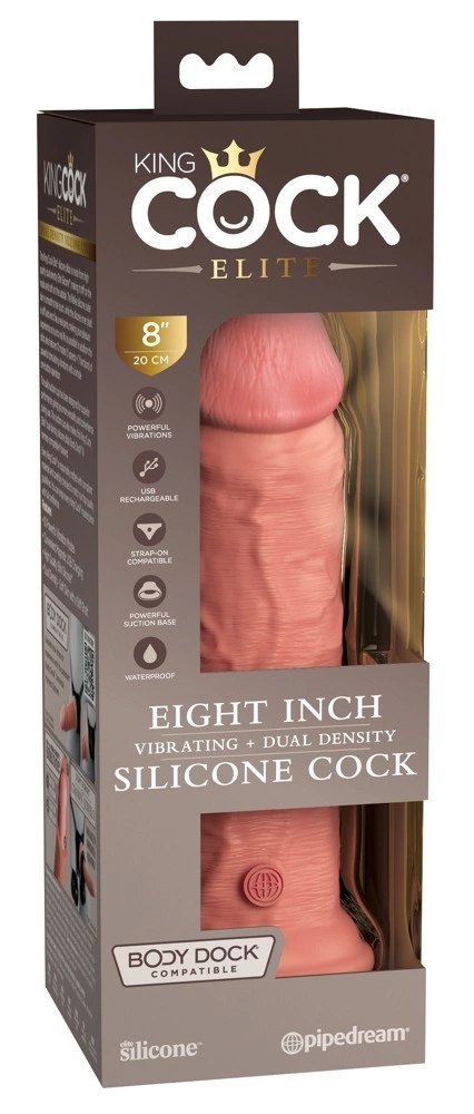 King Cock Elite - Realistyczny Silikonowy Wibrator Z Przyssawką 20 CM + Pilot Jasny Kolor Skóry King Cock Elite - Realistyczny Silikonowy Wibrator Z Przyssawką 20 CM + Pilot Jasny Kolor Skóry