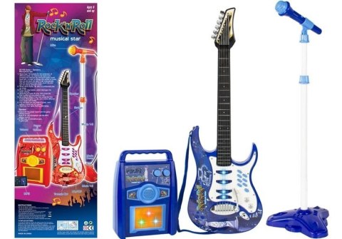 Gitara Elektryczna Struny Mikrofon Wzmacniacz Niebieska Gitara Elektryczna Struny Mikrofon Wzmacniacz Niebieska