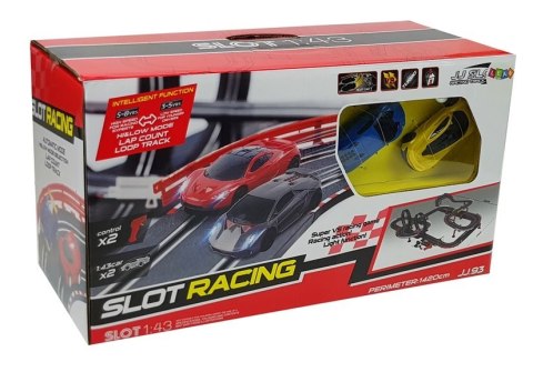Tor Wyścigowy z Samochodzikami 2 Autka 1420 cm Turbo 1:43 Kontrolery Tor Wyścigowy z Samochodzikami 2 Autka 1420 cm Turbo 1:43 Kontrolery