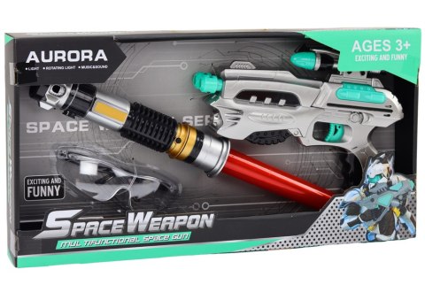 Zestaw Kosmiczny Miecz Świetlny Pistolet Okulary Ochronne Zestaw Kosmiczny Miecz Świetlny Pistolet Okulary Ochronne